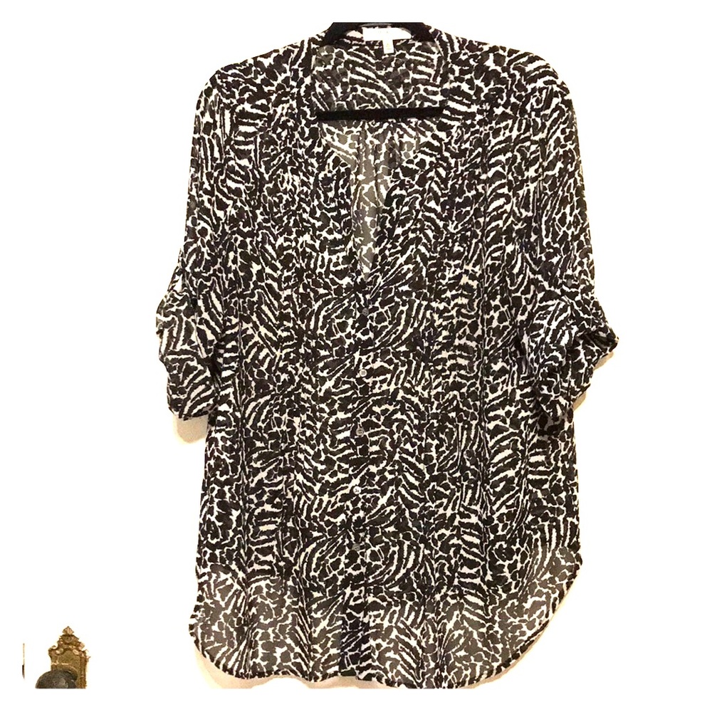 Billowy black/white button down CHAUS  blouse XL